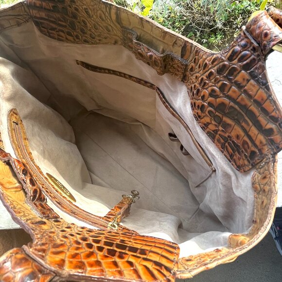 BRAHMIN Melbourne Toasted Almond Moc Croc Top Handles Shoulder Bag Hobo Rare - Picture 7 of 10